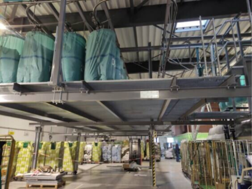 Plateforme de sécurisation la zone de stockage de slings d'une blanchisserie industrielle